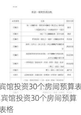 宾馆投资30个房间预算表,宾馆投资30个房间预算表格